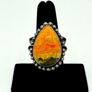 Top Grade Yellow/ Black Bumblebee Jasper -Sterling Silver Ring, sz 6.25